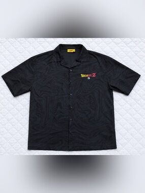 Dragon Ball Z Black Marble Swirl Camp Collar Button Up Shirt Mens M